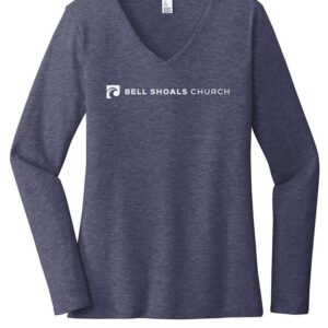 Ladies V-Neck Navy Long Sleeve Shirt