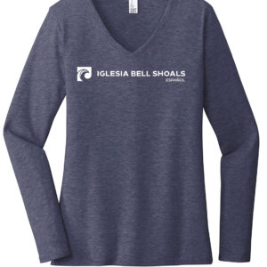 Ladies Navy V-Neck Long Sleeve Iglesia Shirt
